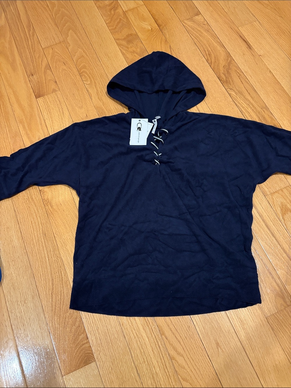 NWT Cable & Gauge Terry Hooded Pullover with Lace-Up Neck Medium
